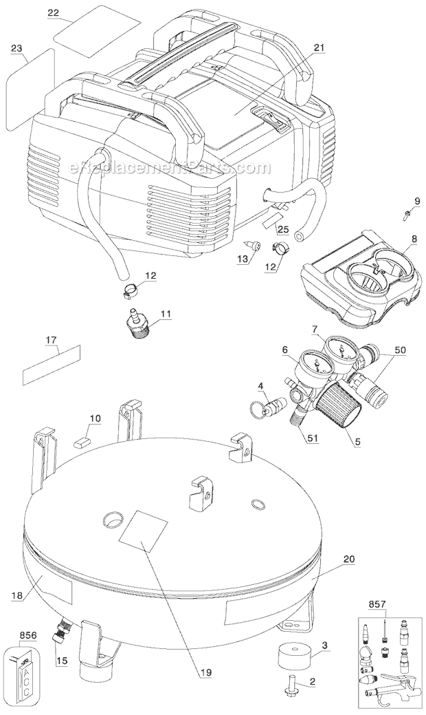 Page A Diagram and Parts List for C2002 Type 7 Porter Cable Compressor